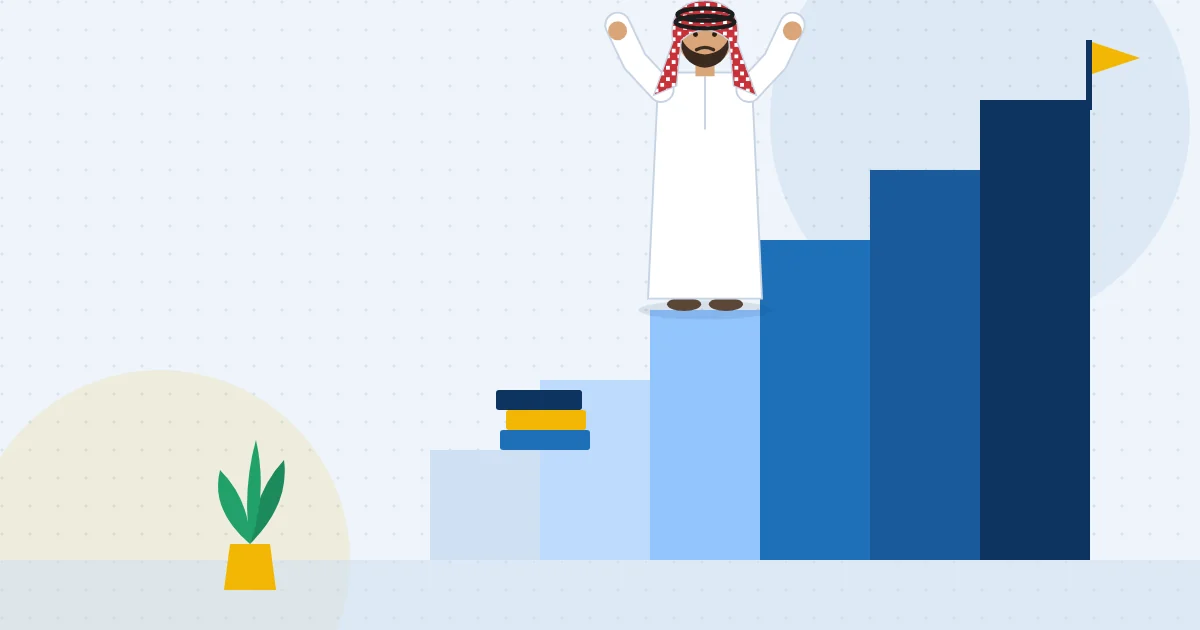 شخص يصعد سلّمًا من ست درجات رمزًا لخطة تطوير مهني