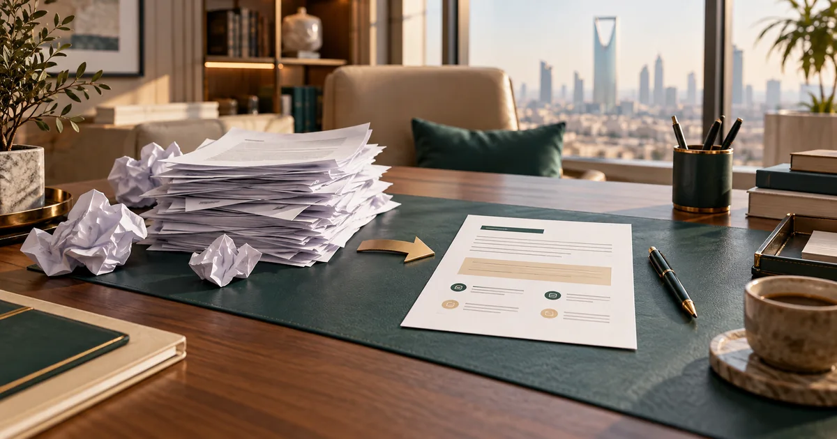 أوراق كثيرة بجوار صفحة ملخص واحدة منظمة