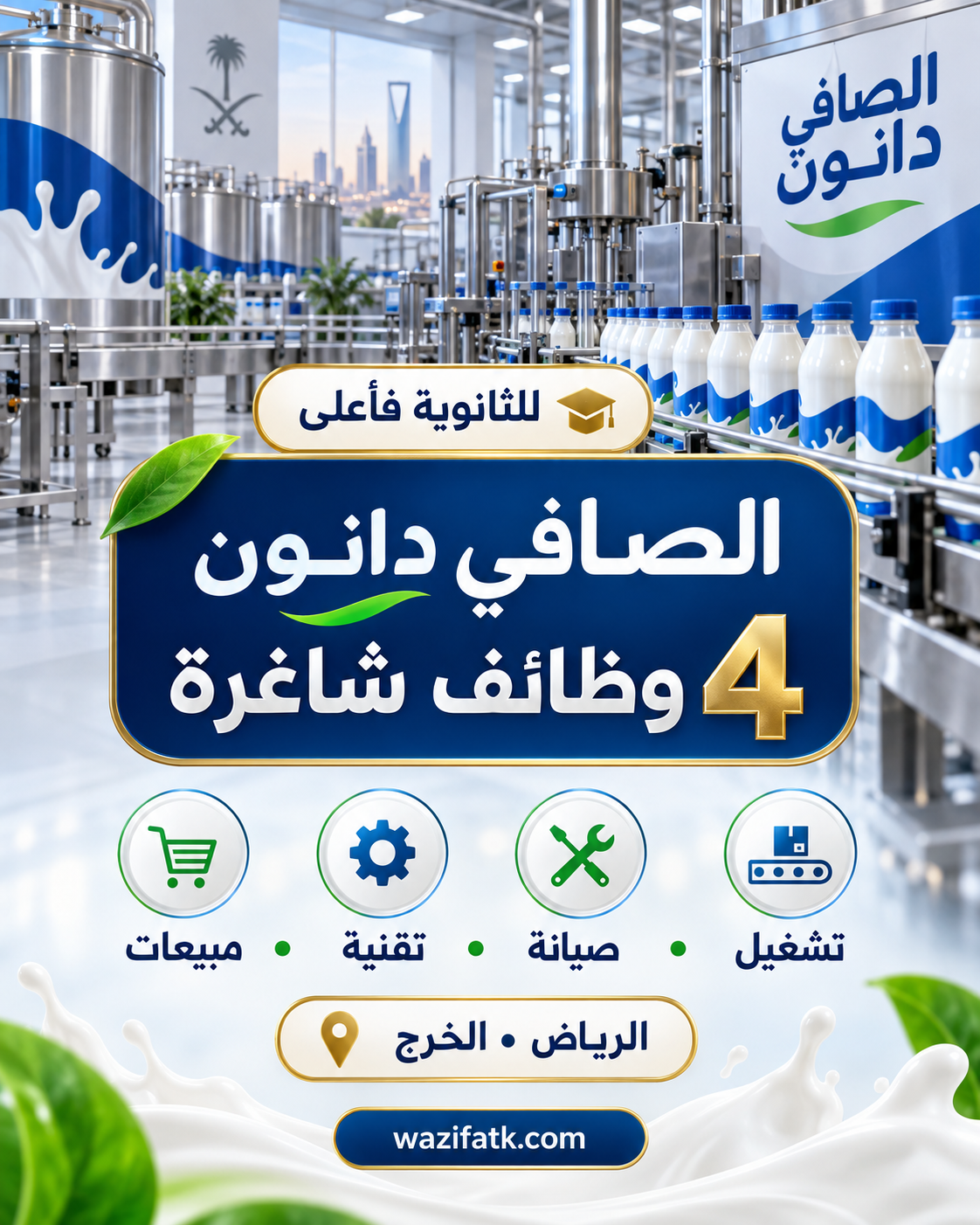 دليل التقديم على 4 وظائف في الصافي دانون بالرياض والخرج