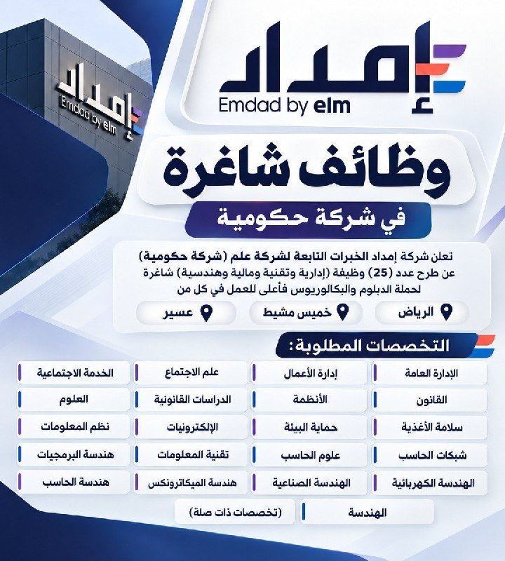 وظائف إمداد الخبرات 2026: المسميات والمدن وطريقة التقديم