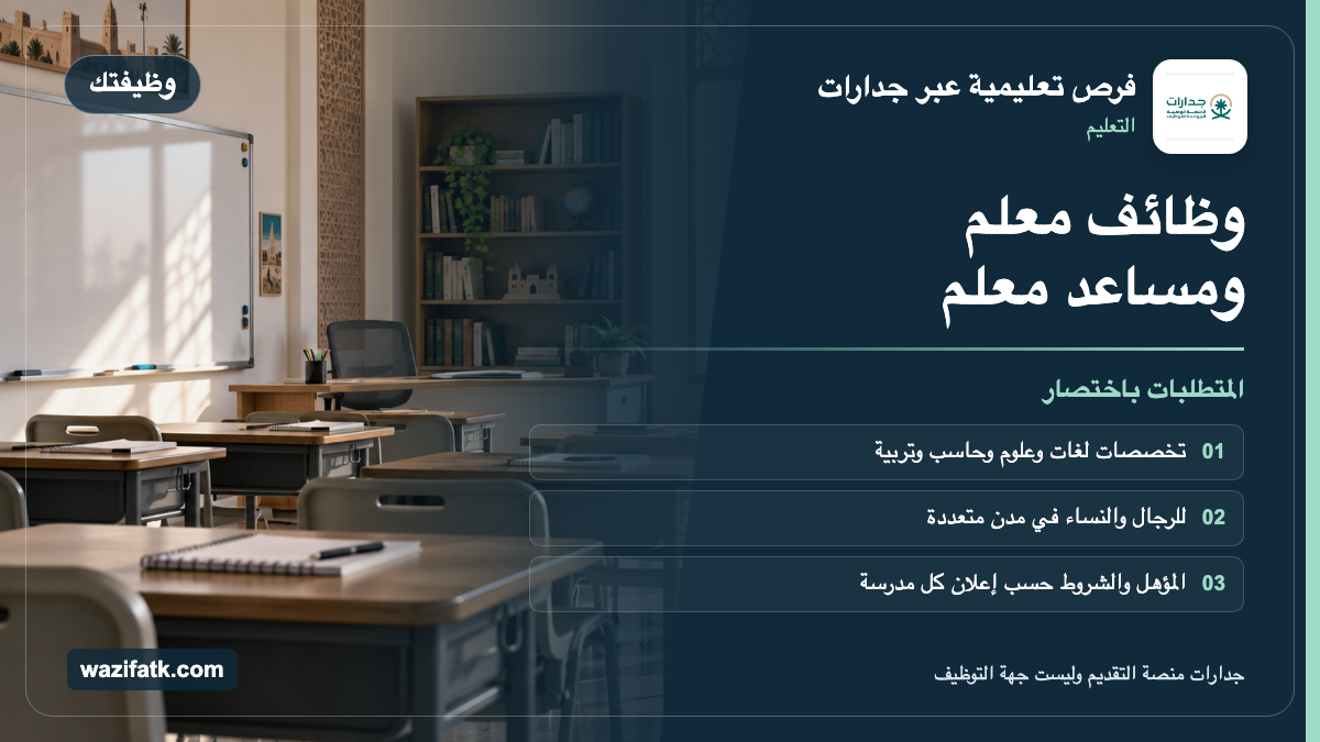 وظائف معلم ومساعد معلم عبر جدارات: دليل التقديم